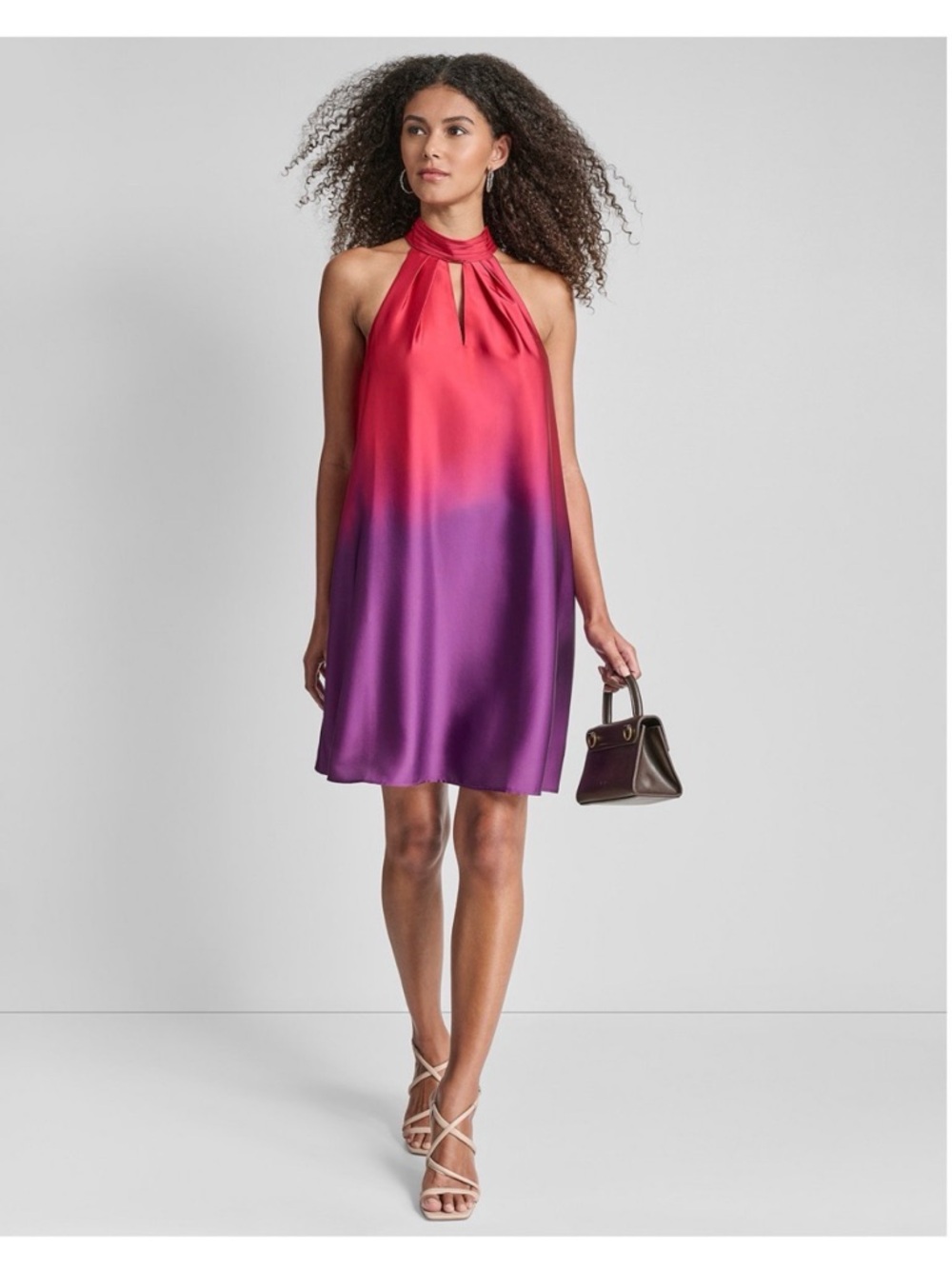 DKNY Red to Purple Ombre Halter Mini Dress